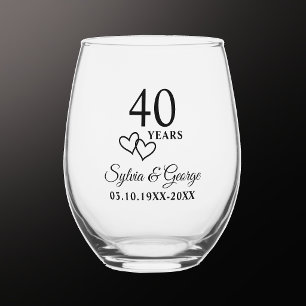 Verre À Vin Sans Pied Cadeau personnalisé élégant moderne pour 40e anniv