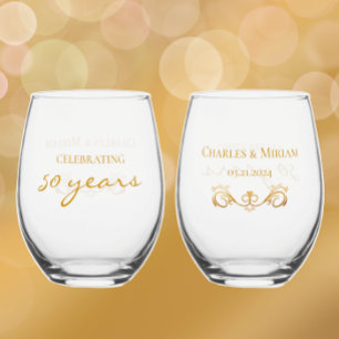Verre À Vin Sans Pied Cadeau personnalisé Golden 50e anniversaire Keepsa