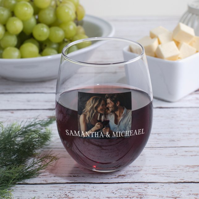 Verre À Vin Sans Pied Cadeau photo personnalisé Couples Mariage (Créateur téléchargé)