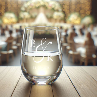 Verre À Vin Sans Pied Calligraphie blanche personnalisée Nom des deux in