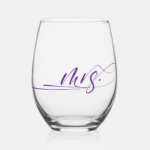 Verre À Vin Sans Pied Calligraphie manuscrite moderne Mme.