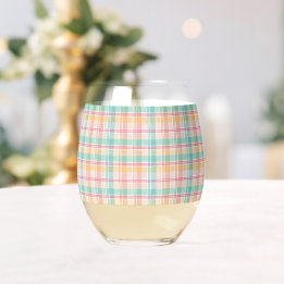 Verre À Vin Sans Pied Carreaux Vichy Multicolores