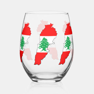 Verre À Vin Sans Pied Carte du Liban avec drapeau
