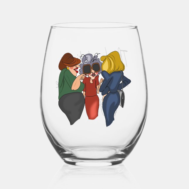 Verre À Vin Sans Pied Cartoon Ladies "Best Times !" (Recto)