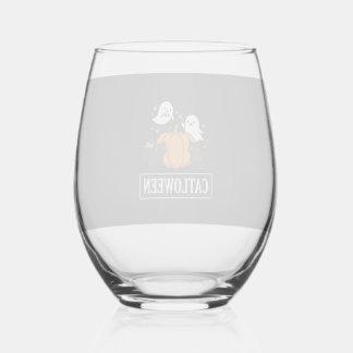Verre À Vin Sans Pied Catloween Drôle Chat Halloween Fantôme Citrouille