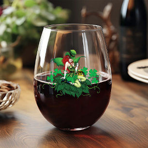 Verre À Vin Sans Pied Chance Fée verte irlandaise Cheveux rouges Trèfle