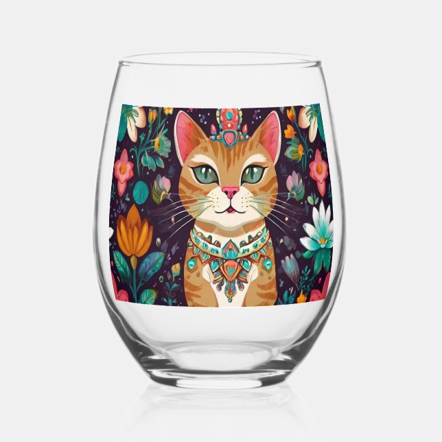 Verre À Vin Sans Pied Chat à bijoux couronné (Recto)