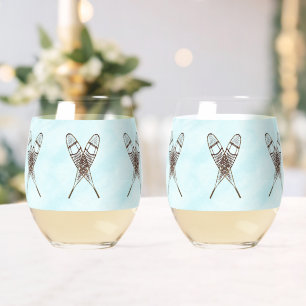 Verre À Vin Sans Pied Chaussures À Neige Sur Papier Ancien