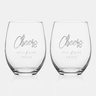 Verre À Vin Sans Pied CHEERS Mariage DATE Couple NOMS Moderne Minimalist