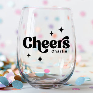 Verre À Vin Sans Pied Cheers nom personnalisé étoiles rétro