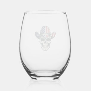 Verre À Vin Sans Pied Chemise de gravure vintage de crâne de cowboy patr