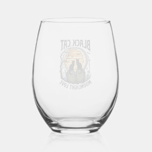 Verre À Vin Sans Pied Chemise Halloween Chat Noir Vintage Lune Cimetière