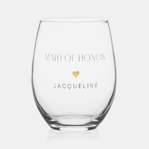 Verre À Vin Sans Pied Chic moderne fait d'honneur Script Gold Nom du coe