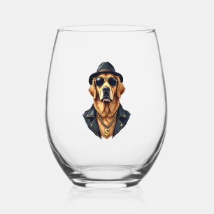 Verre À Vin Sans Pied Chien Retriever Doré Vintage Cool en Lunettes de S