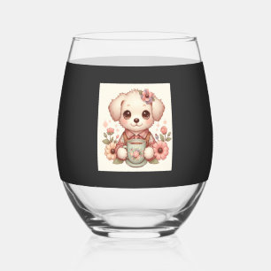 Verre À Vin Sans Pied Chien vintage avec tasse à thé florale