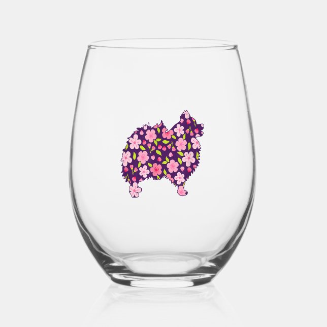 Verre À Vin Sans Pied Chiens de Poméranie Fleur Motif Poméraniens Lover (Recto)