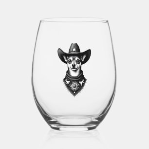 Verre À Vin Sans Pied Chihuahua vintage style cow-boy gravure western D