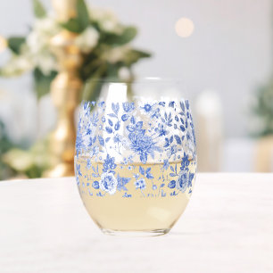 Verre À Vin Sans Pied Chinoiserie moderne tendance en porcelaine bleue e