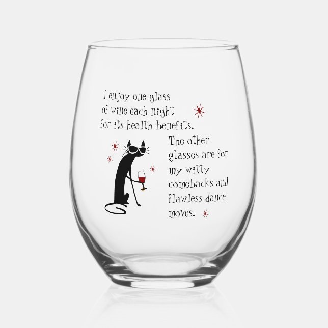 Verre À Vin Sans Pied Citation de vin Witty Comebacks Cat noir (Recto)