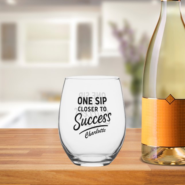 Verre À Vin Sans Pied Citation motivante de succès noir (Créateur téléchargé)