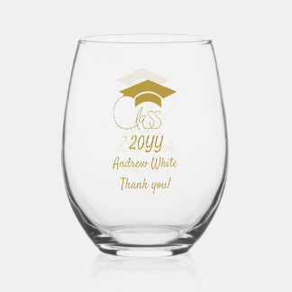 Verre À Vin Sans Pied Classe de l'année personnalisée Nom-Phrase-Gold Sc