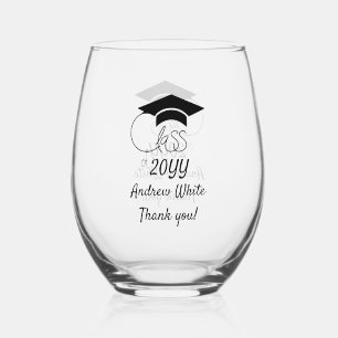 Verre À Vin Sans Pied Classe de l'année personnalisée Nom-Phrase-Script