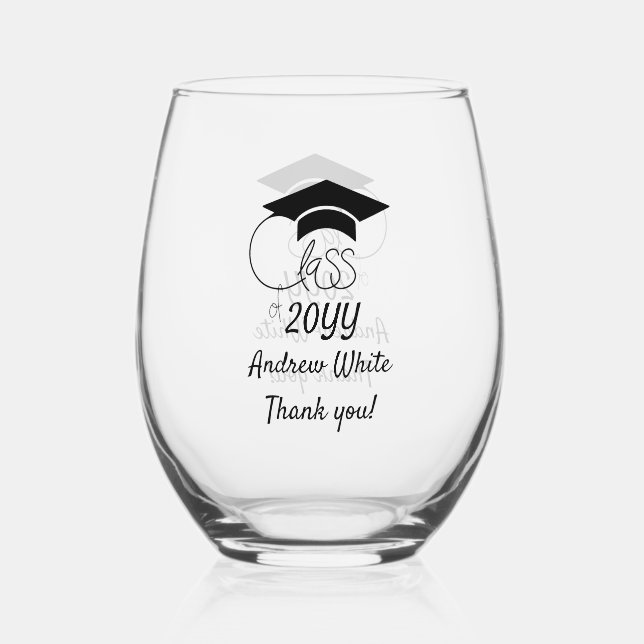 Verre À Vin Sans Pied Classe de l'année personnalisée Nom-Phrase-Script  (Recto)