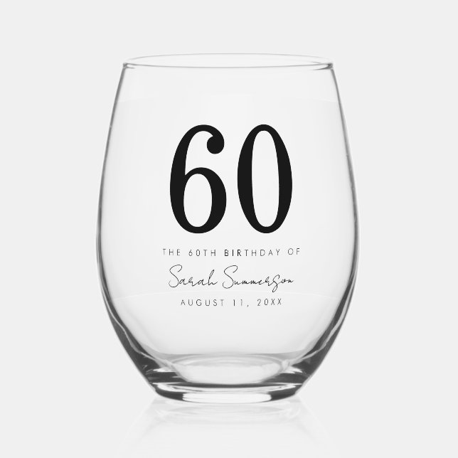 Verre À Vin Sans Pied Classy Sixty Name Date 60th Birthday Party (Recto)