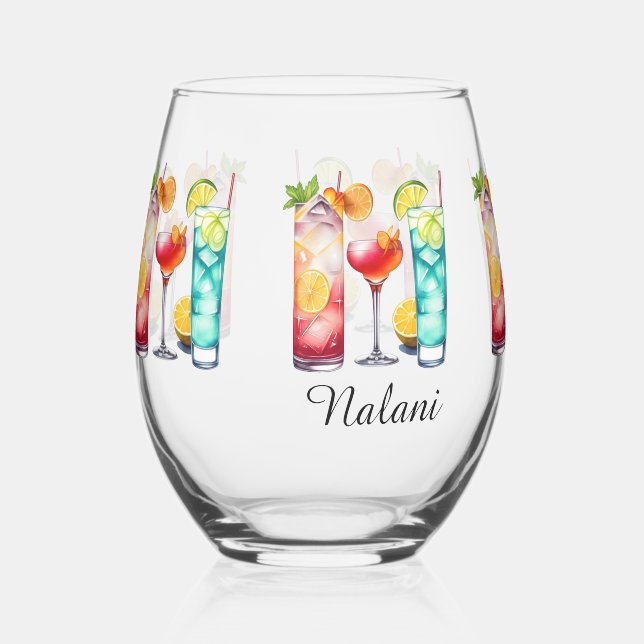 Verre À Vin Sans Pied Cocktails tropicaux nom personnalisé (Recto)