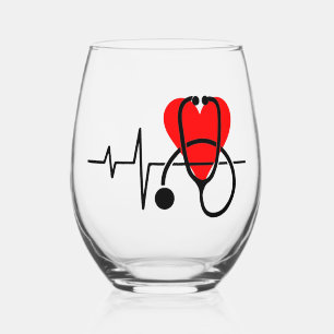 Verre À Vin Sans Pied Coeur et stéthoscope Conception des soins de santé
