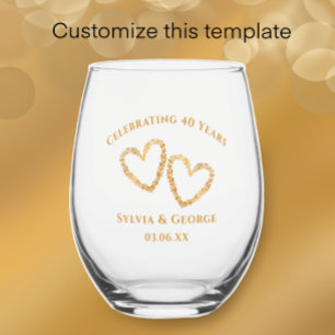Verre À Vin Sans Pied Coeur moderne 40e anniversaire Mariage Personnalis