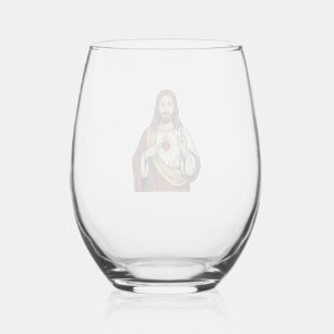 Verre À Vin Sans Pied Cœur Sacré de Jésus Gravure Vintage Art Vectoriel_