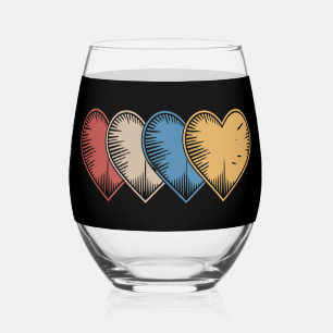 Verre À Vin Sans Pied Coeurs vintages Cool Retro Valentines Jour Cadeau