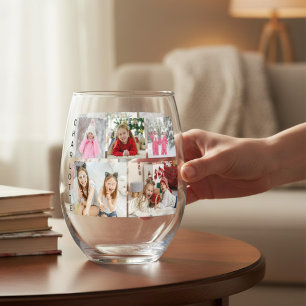 Verre À Vin Sans Pied Collage de plusieurs photos avec nom personnalisé