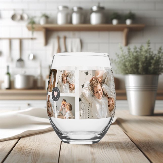 Verre À Vin Sans Pied Collage moderne Cadeau photo de famille personnali (Créateur téléchargé)