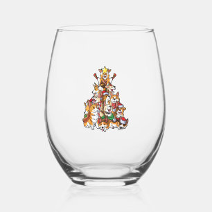 Verre À Vin Sans Pied Corgi Christmas Tree Chien Père Noël Joyeux Corgma