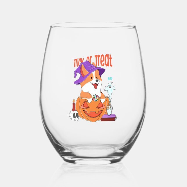 Verre À Vin Sans Pied Corgi Halloween (Recto)