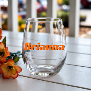Verre À Vin Sans Pied Coucher de soleil Orange 3D Moderne Élégant Nom