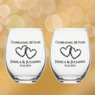 Verre À Vin Sans Pied Couples Nom 50e Anniversaire Cadeau Coeur original