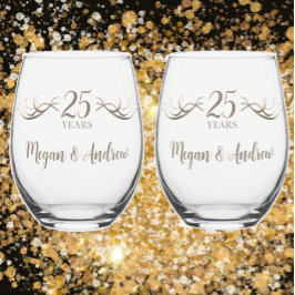 Verre À Vin Sans Pied Couples personnalisés Noms 25e Anniversaire Gardie