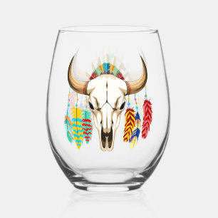 Verre À Vin Sans Pied Crâne de buffle emblème amérindien