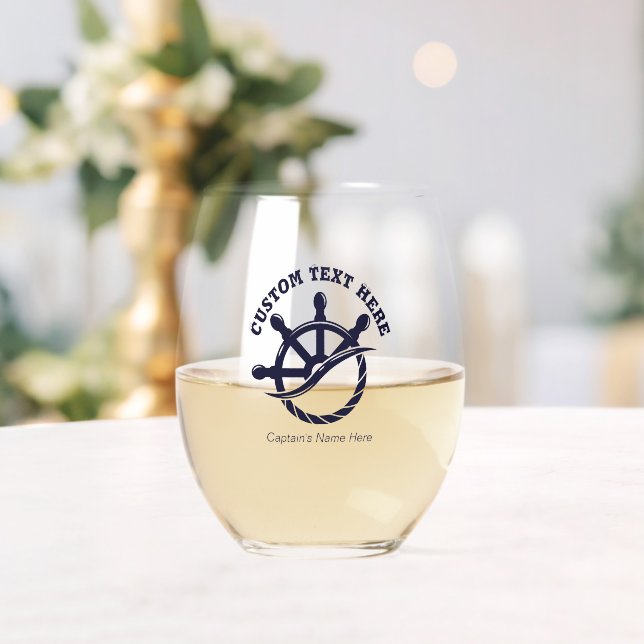 Verre À Vin Sans Pied Custom Captain Boat Nautical Gift (Insitu (Mariage))