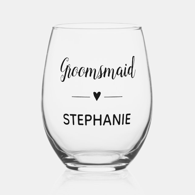 Verre À Vin Sans Pied Demoiselle d'honneur Noir Script Avec Nom Mariage (Recto)