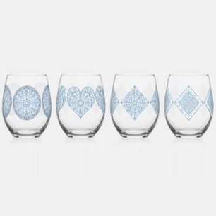 Verre À Vin Sans Pied Dentelle en céramique bleu clair