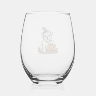 Verre À Vin Sans Pied Dessin de citrouille de bouledogue d'Halloween gra