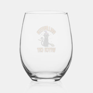Verre À Vin Sans Pied Dessin de gravure vintage de chat de sorcière d'Ha