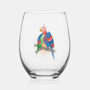 Verre À Vin Sans Pied Deux perroquets Bonne fête des mères