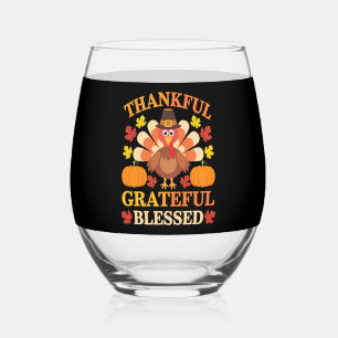 Verre À Vin Sans Pied Dinde de Thanksgiving Bénie Reconnaissant Merci