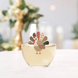 Verre À Vin Sans Pied Dinde patchwork matelassée de Thanksgiving d'autom