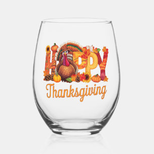 Verre À Vin Sans Pied Dindes de Thanksgiving heureux automne